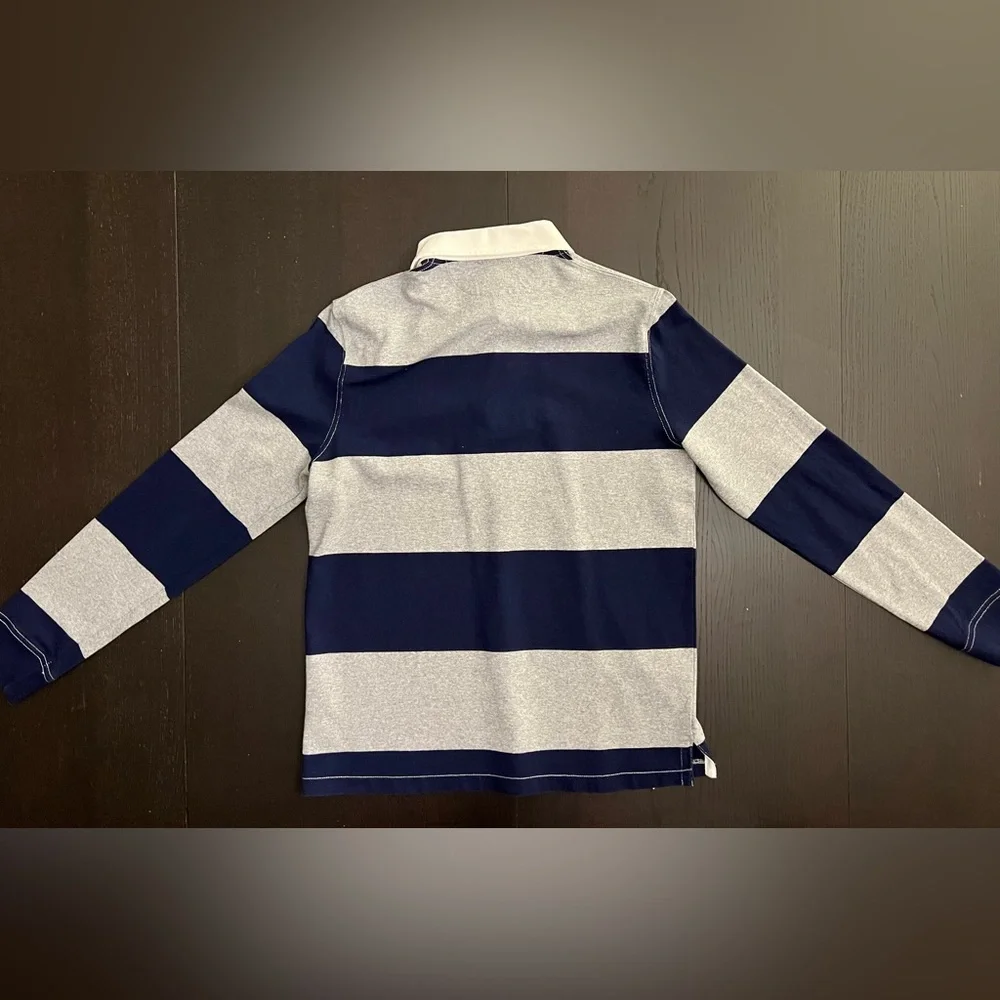 Ralph Lauren Men's Grey and Navy Striped Rugby Shirt Custom Fit Medium - Picture 2 of 6